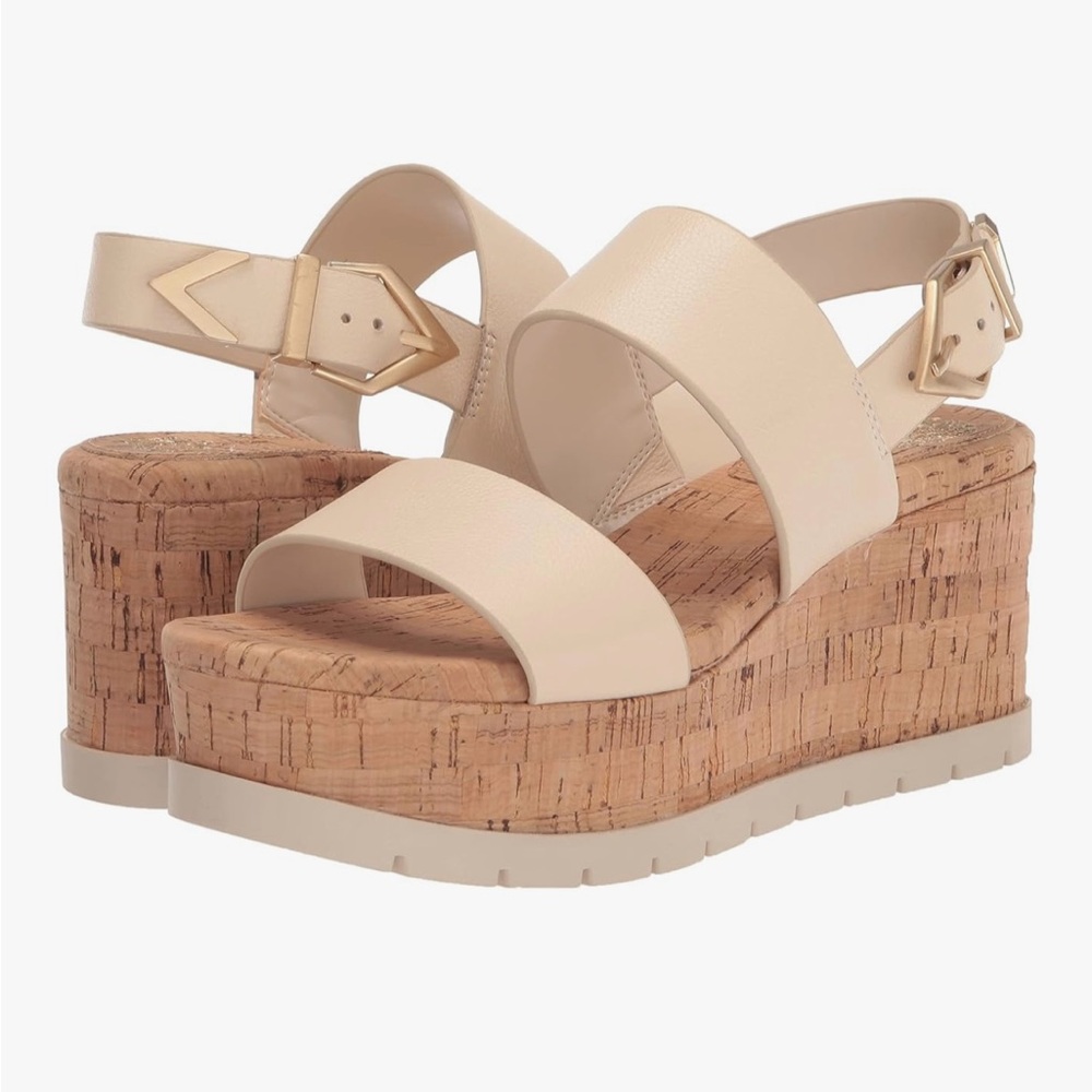 Vince Camuto Beige Platform Sandals with Cork Wedge